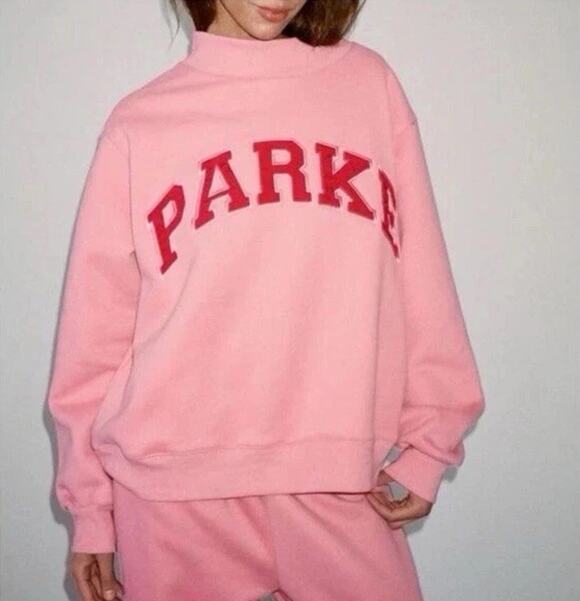 PARKE Sweaters - PARKE Varsity Pink Mock Neck Sweatshirt Valentines Day Lover RARE L/XL